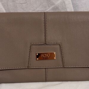 BCBG Taupe Leather Clutch